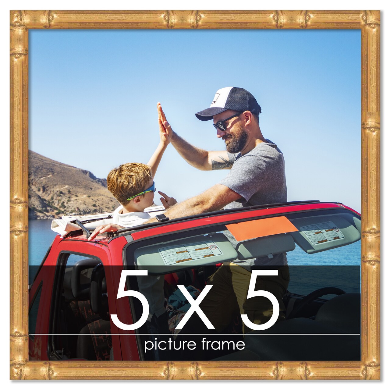 5x5 Thin Bamboo Picture Frame with UV-Resistant Acrylic & Acid Free Backing, Available in 2 Finishes - Gold and Brown